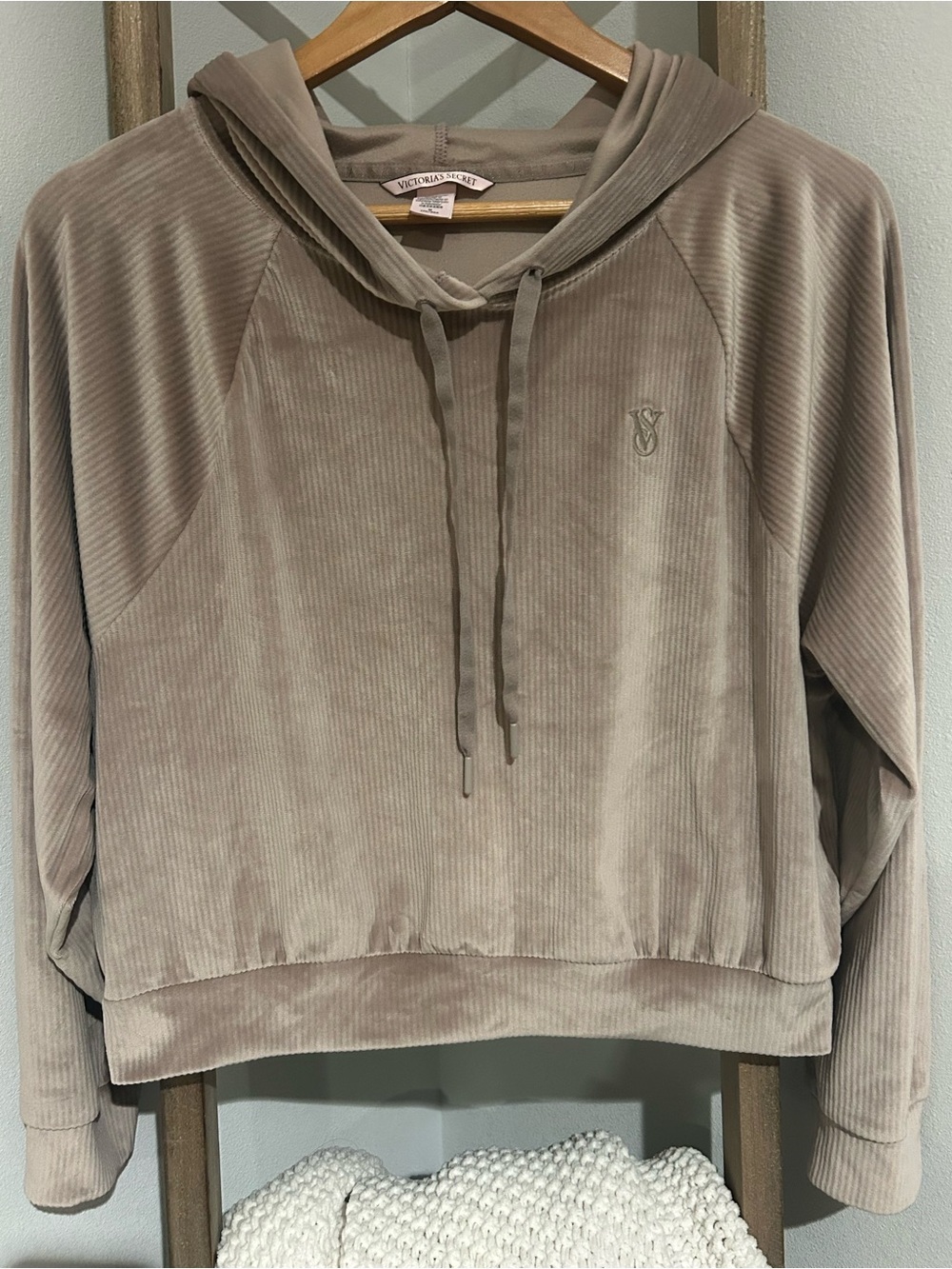 Victoria's Secret Taupe Ribbed Velour Hooded Pullover